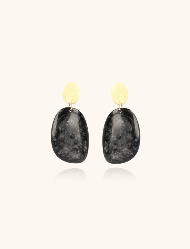 Marble Black Earrings Little Sara Asymmetrical Oval S