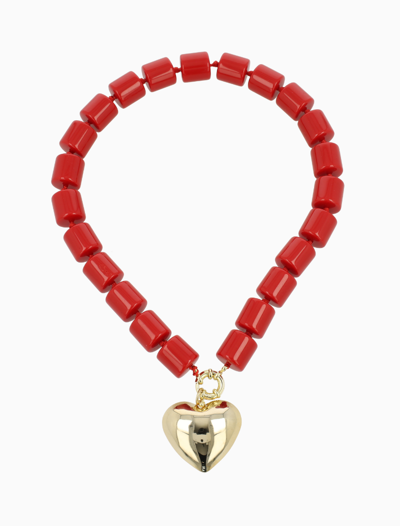 Red Necklace Roundell Stones XL with Heart