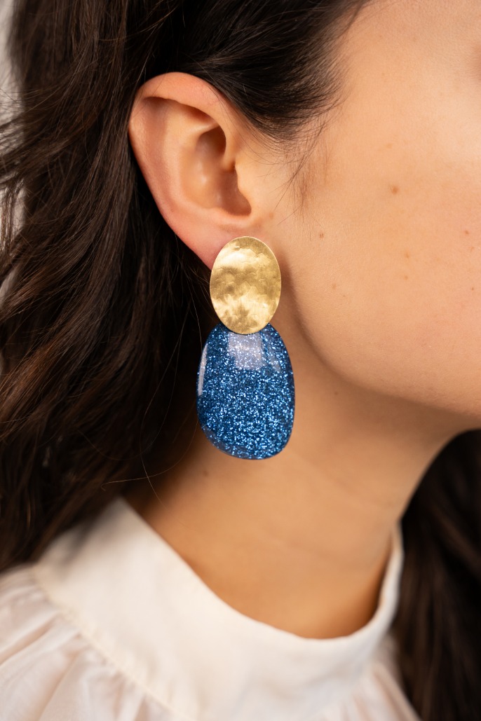 Blue Glitter Earrings Aurora Oval L