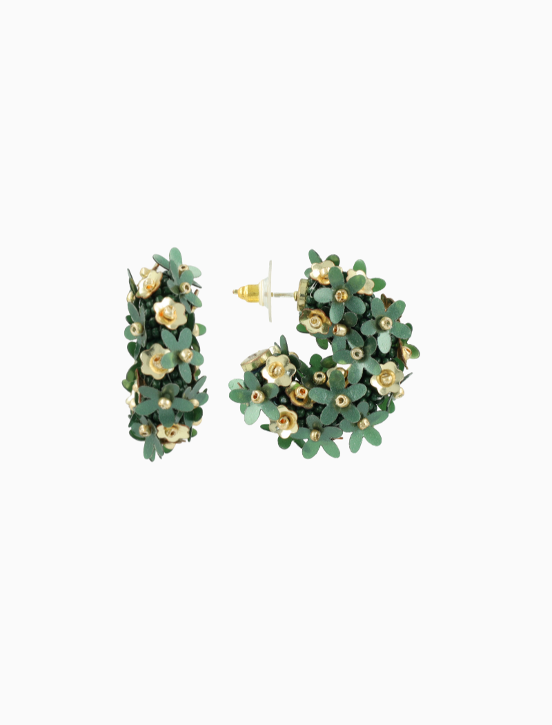 Grune Blumen-Pailletten Ohrringe Jasmijn Creole S