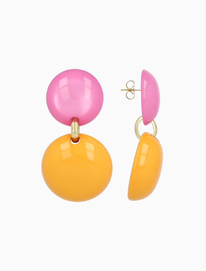 Fuchsia/ Oranje Oorbellen Polly Statement Double Round M