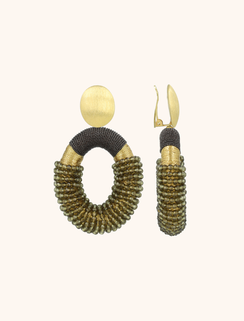 Dark Olive Oorbellen Yara Combi Oval L Cliplott-theme.productDescriptionPage.SEO.byTheBrand