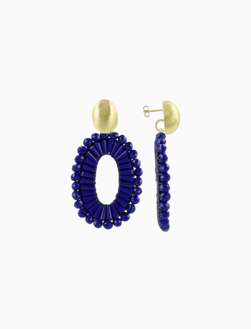 Blauwe Oorbellen Open ovaal Double Beads Ann-Mary