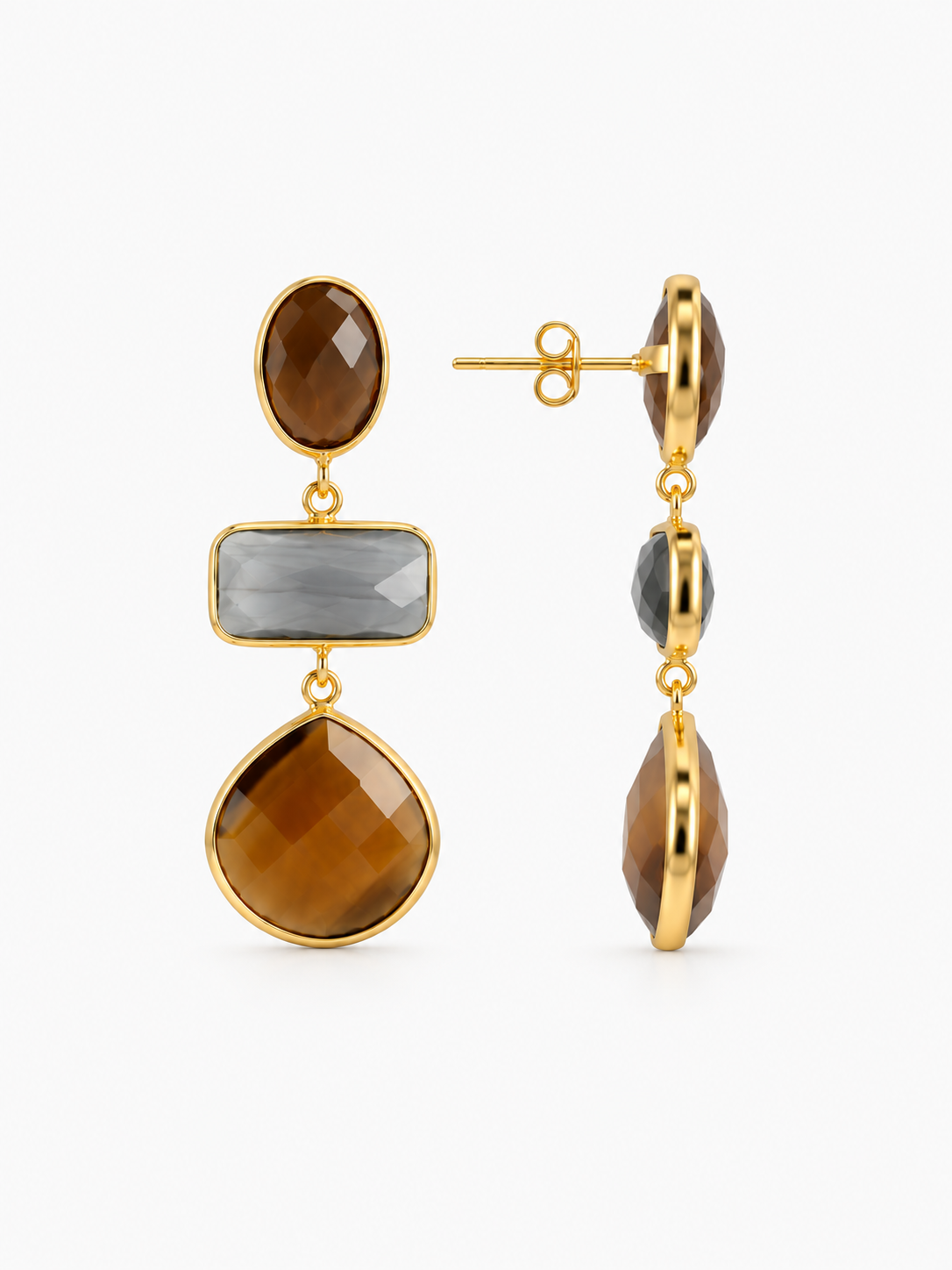 Lune – Triple Shapes Earrings – Metallic Brown / Copper