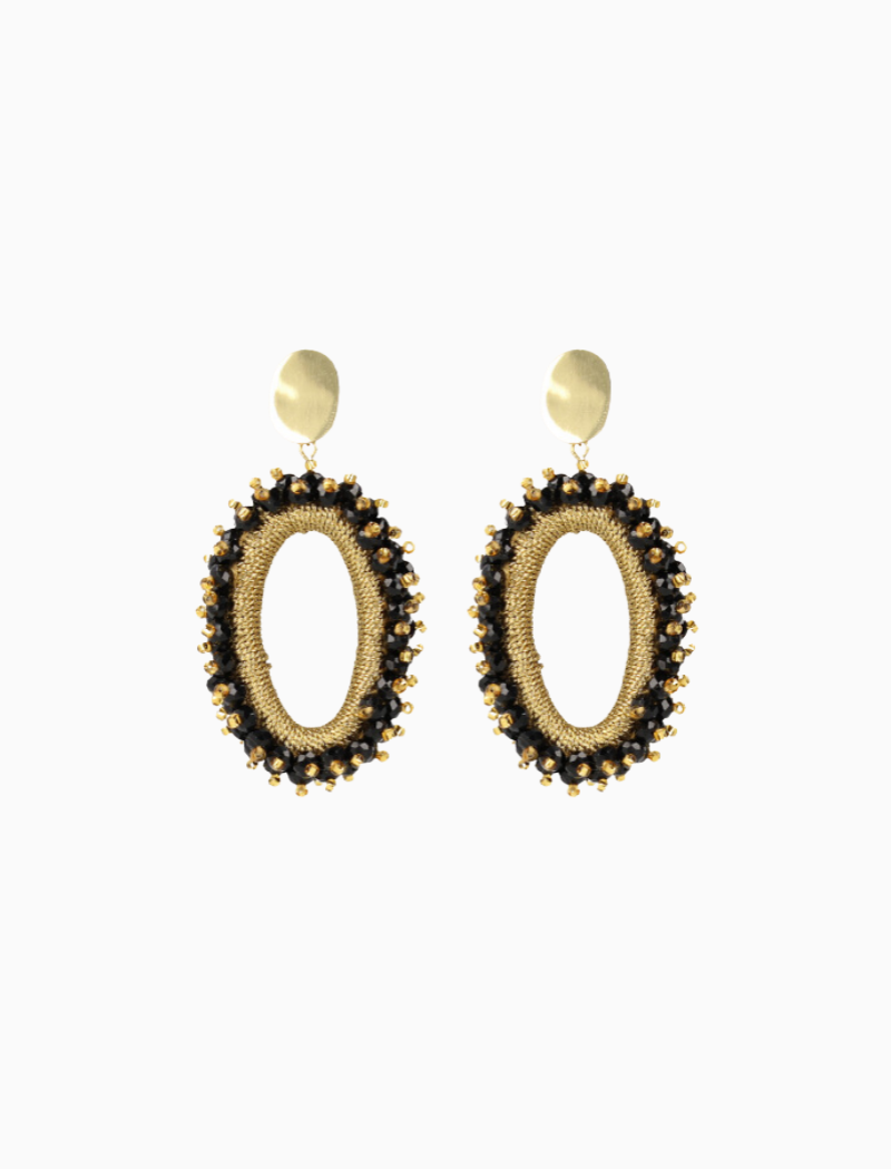 Zwart gouden Oorbellen silk urchin ovaal L