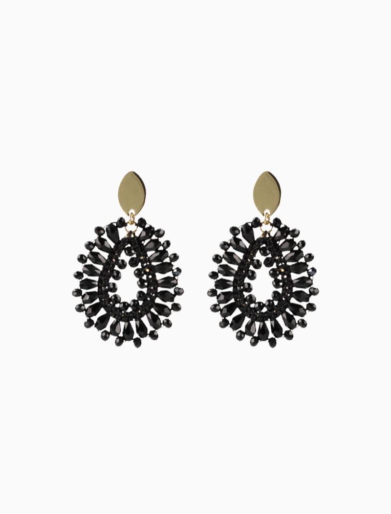 Robin Silk Drop Crystal S Black Earrings