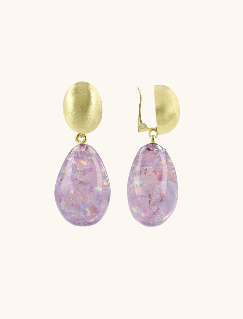 Purple Earrings Merel Oval Drop Clip