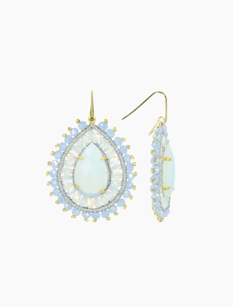 Shiny Frosty Blauwe Oorbellen Berber Double Quartz Crystal Drop L