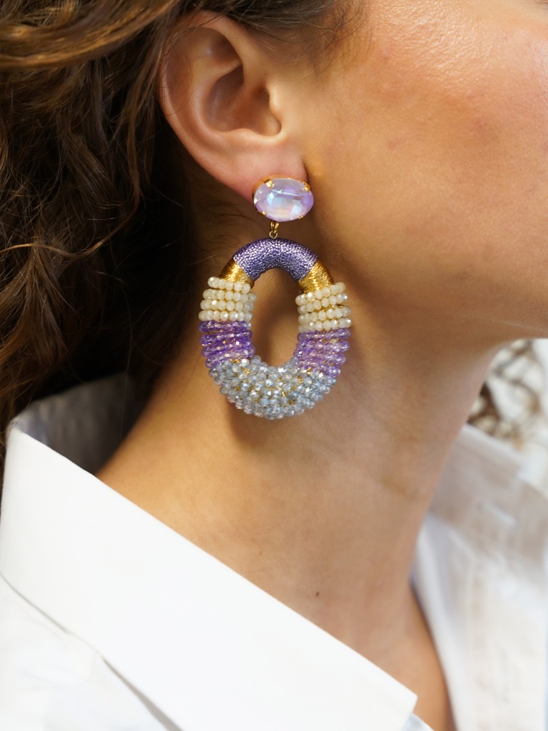 Licht Paarse Oorbellen Yara Glassberry Ovaal L Strass
