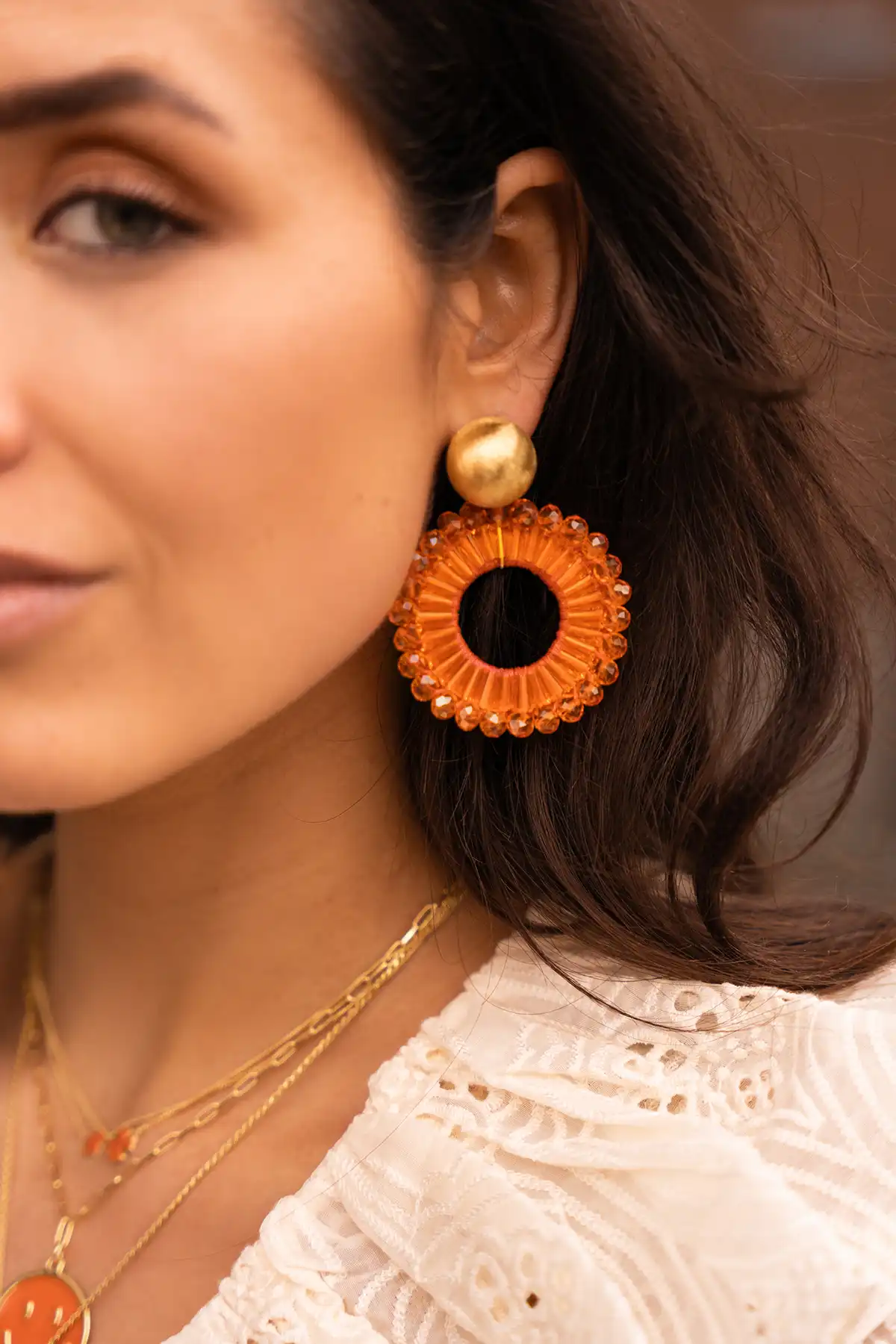 Orange Earrings Ann-Mary circle double L Lion