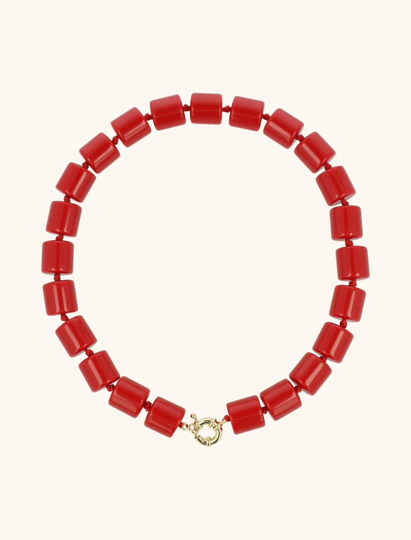 Vuurroden Ketting Met Rondel Steentjes XL 