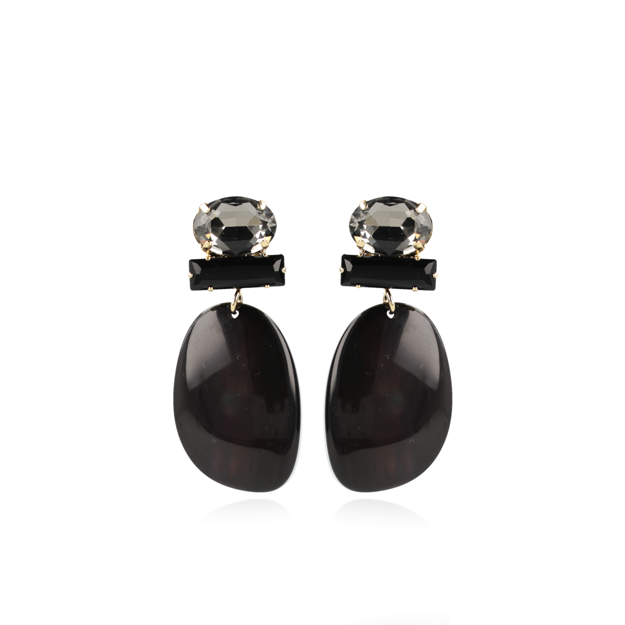 Black Earrings Aurora oval L Strass
