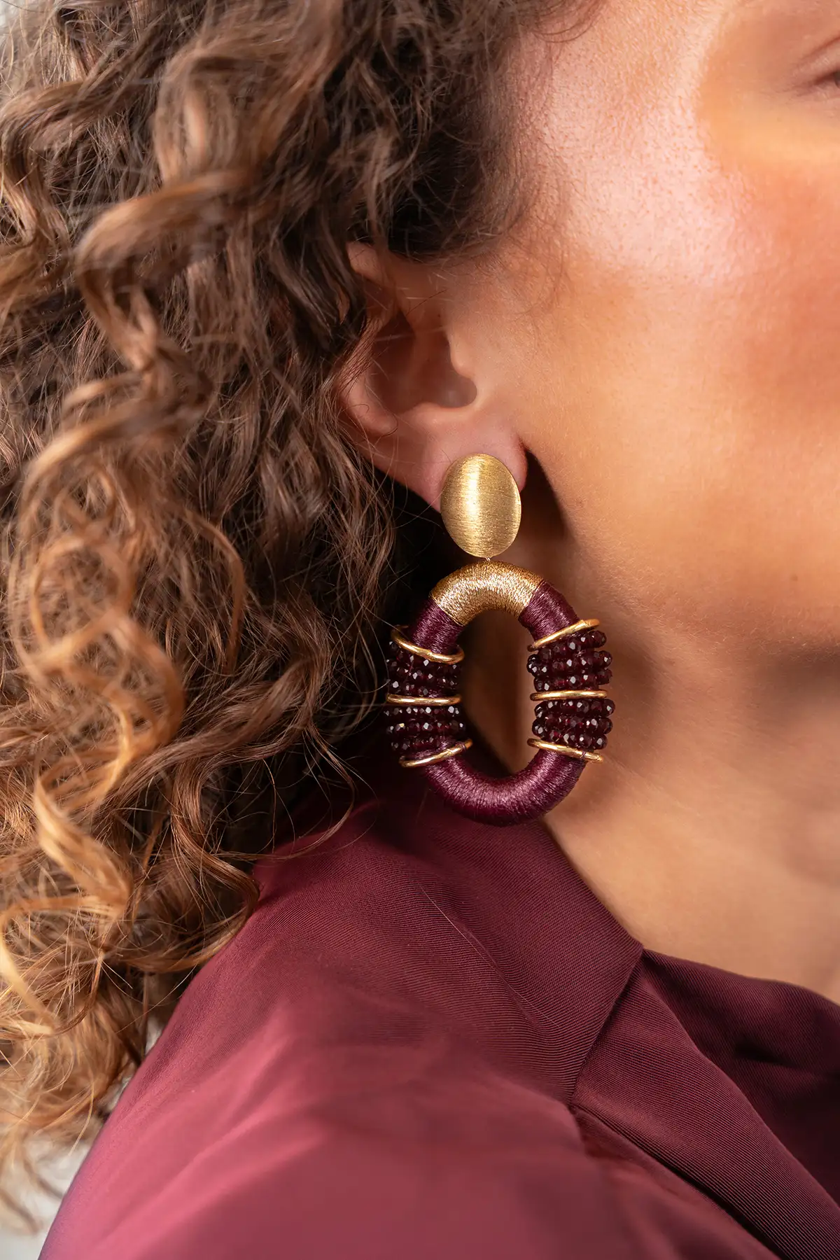 Bordeaux Rode Oorbellen Combi Oval Deluxe L Elle