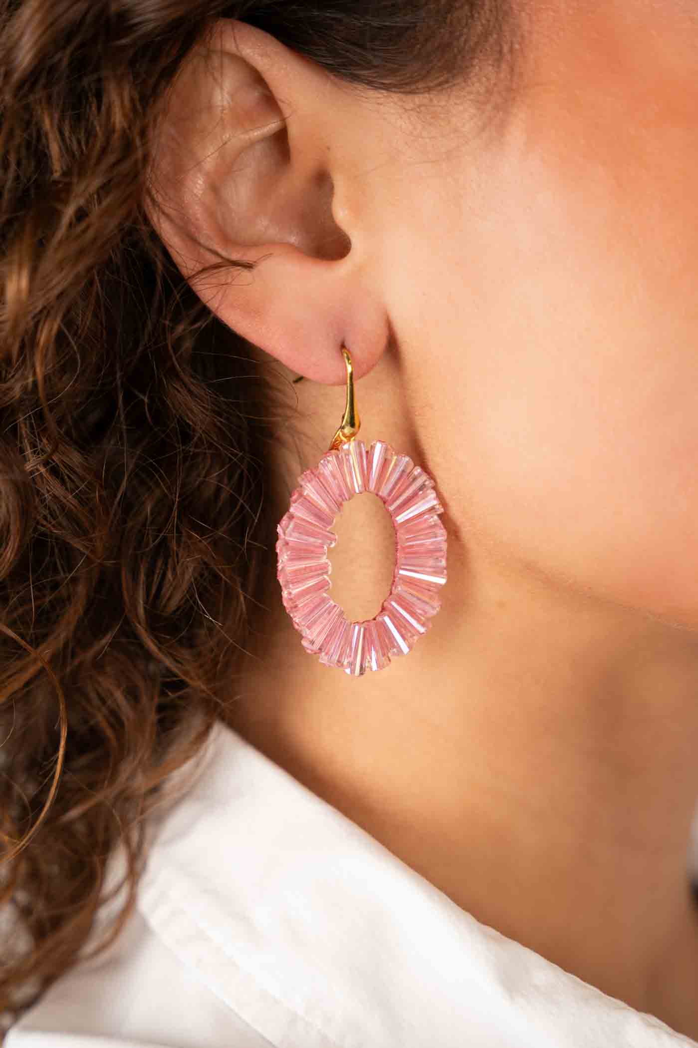 Pink Earrings Danee Oval Tube Clip
