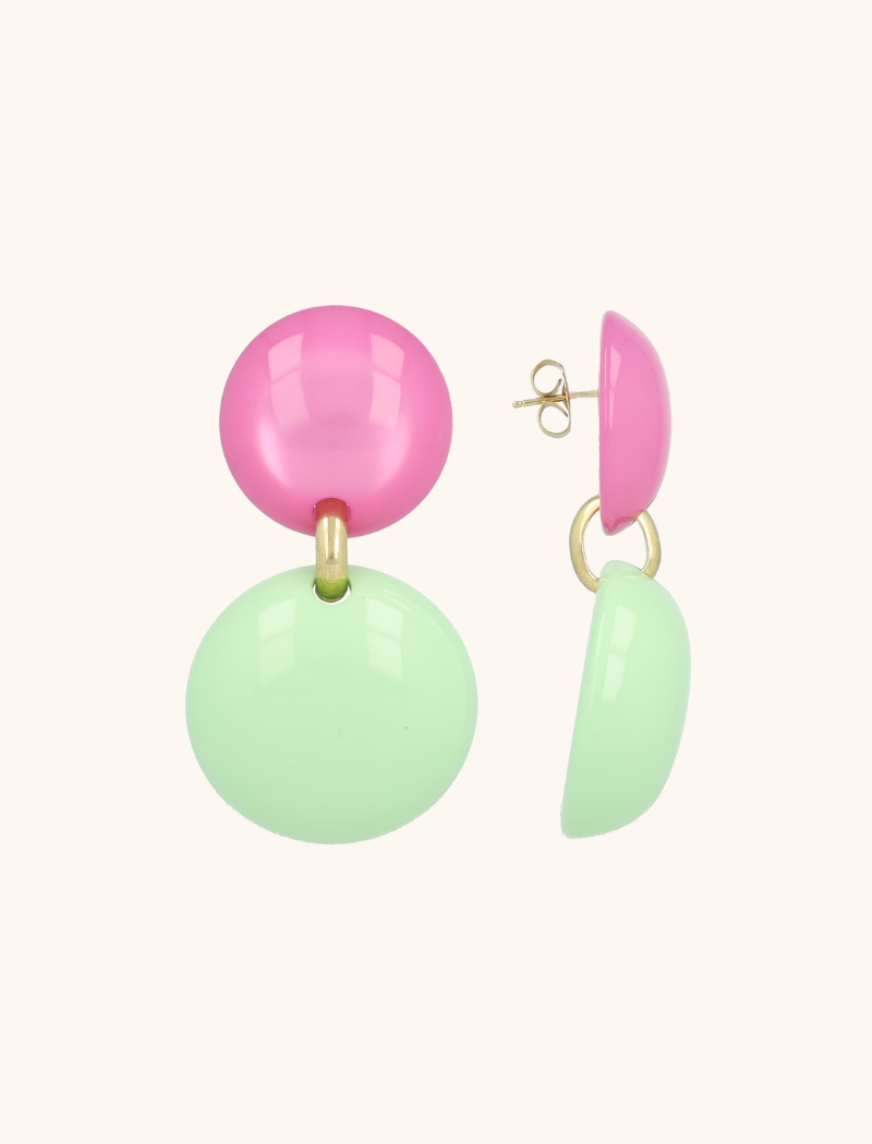 Fuchsia/ Mint Oorbellen Polly Statement Double Round M