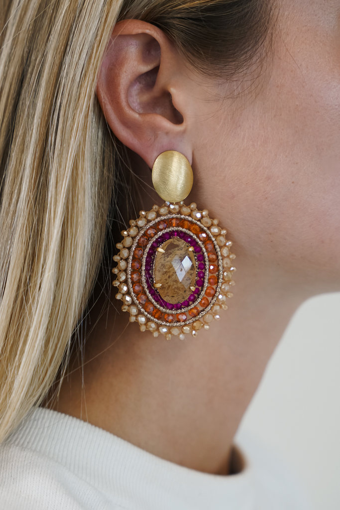 Fuchsia Tangerine Earrings Jamie Oval L With Stone