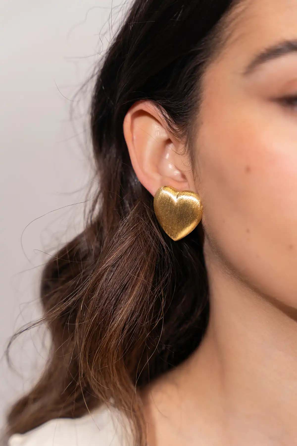 Classic Earrings Brushed Stud Heart M