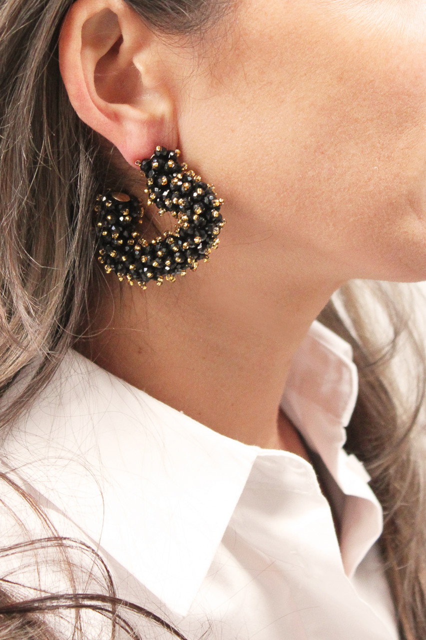 Zwarte Sophia Oorbellen Hart Double Stones Creool