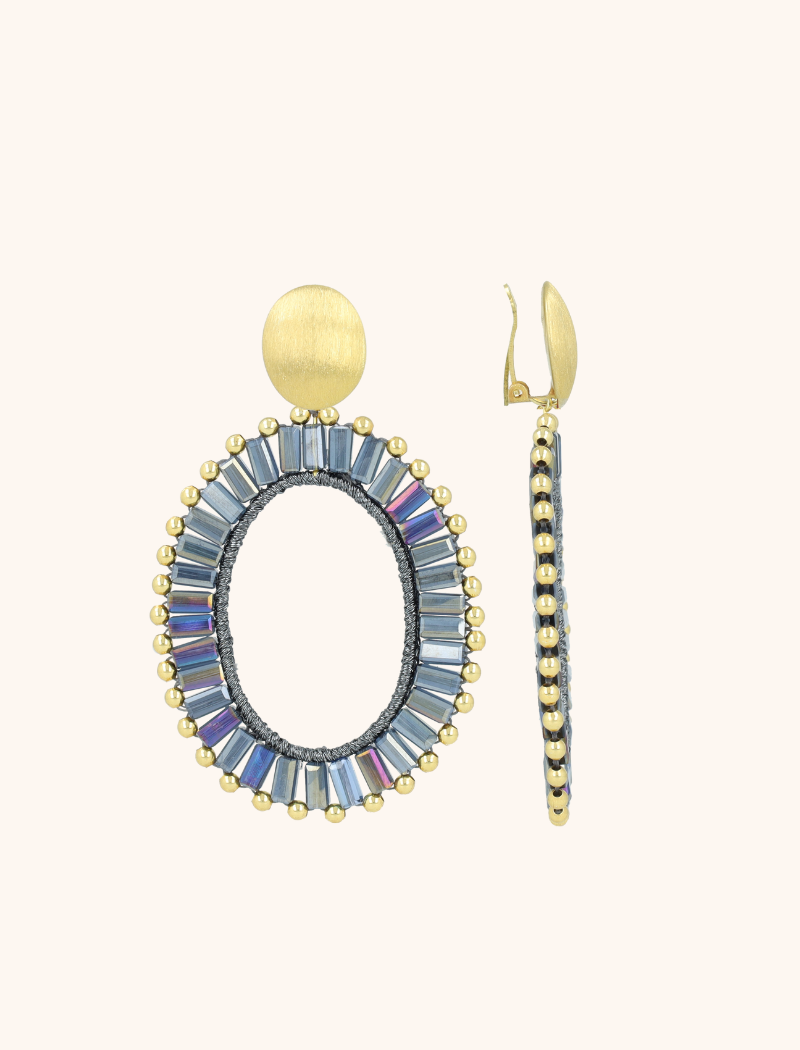 Metallic Blue Earrings Naomi Oval L Clip