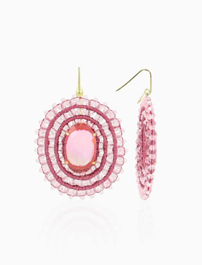 Roze Oorbellen Filled Oval 3 Rings with Stone L Jamie