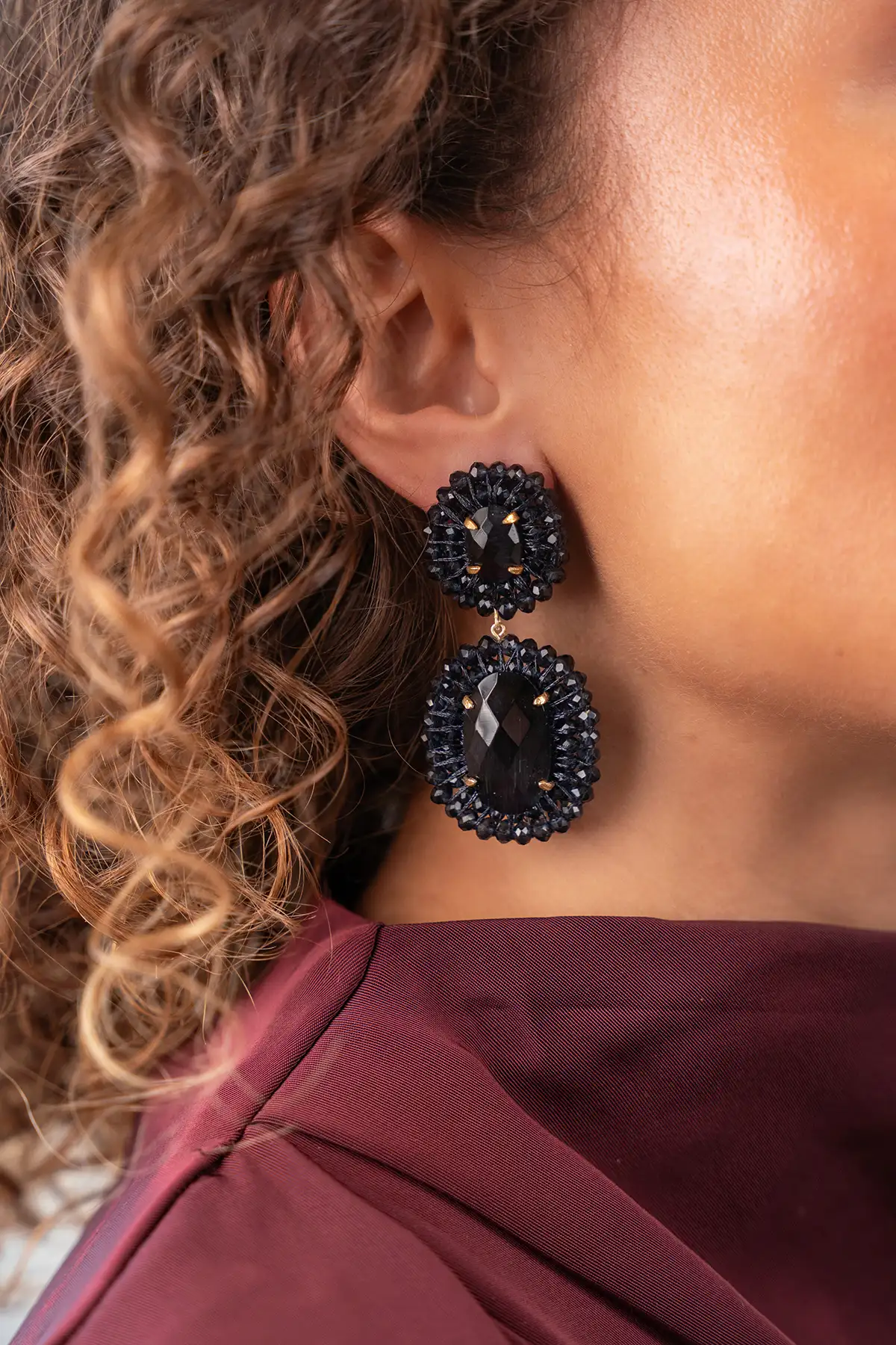Blauwe Oorbellen Double Beaded Oval Earring Myron
