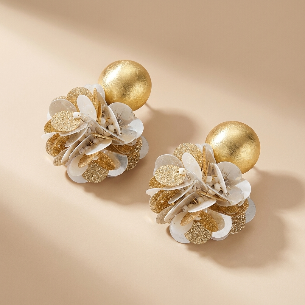 Sequin Oorbellen Grijs Goud Laure Globe M