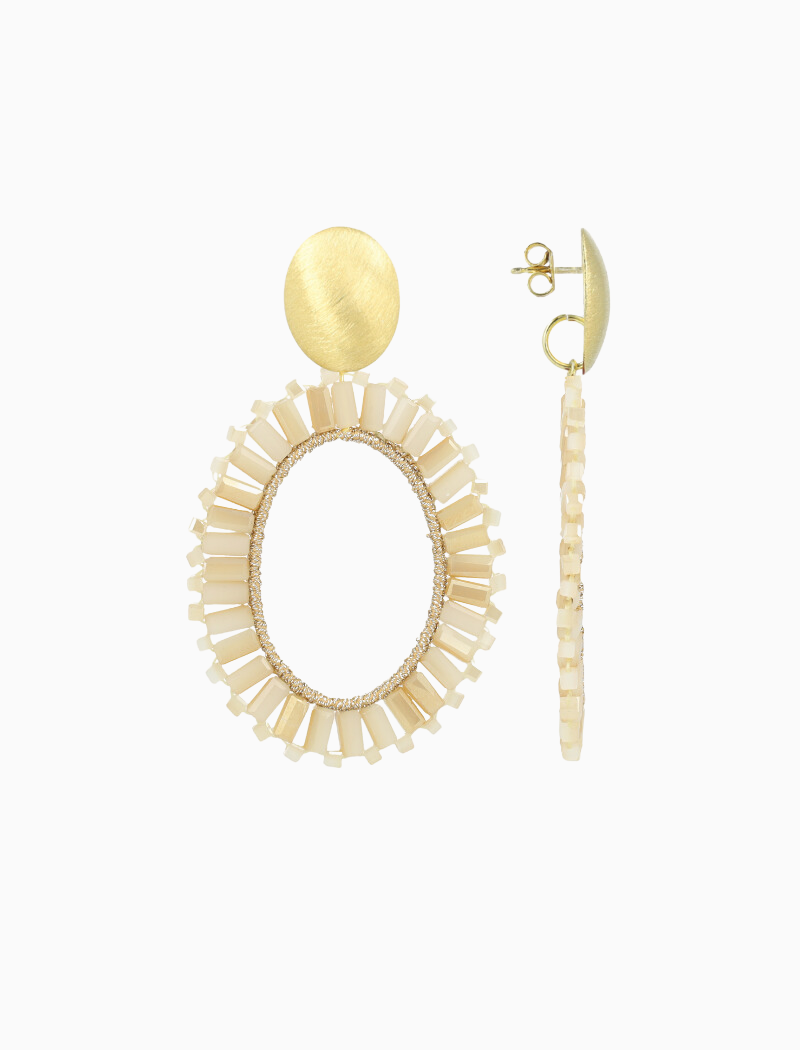 Mixed beige oorbellen Naomi ovaal L