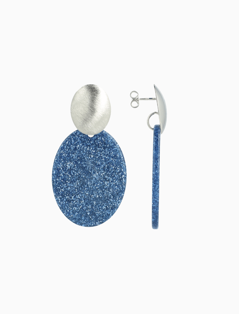 Blauwe Glitter Oorbellen Celia Ovaal S