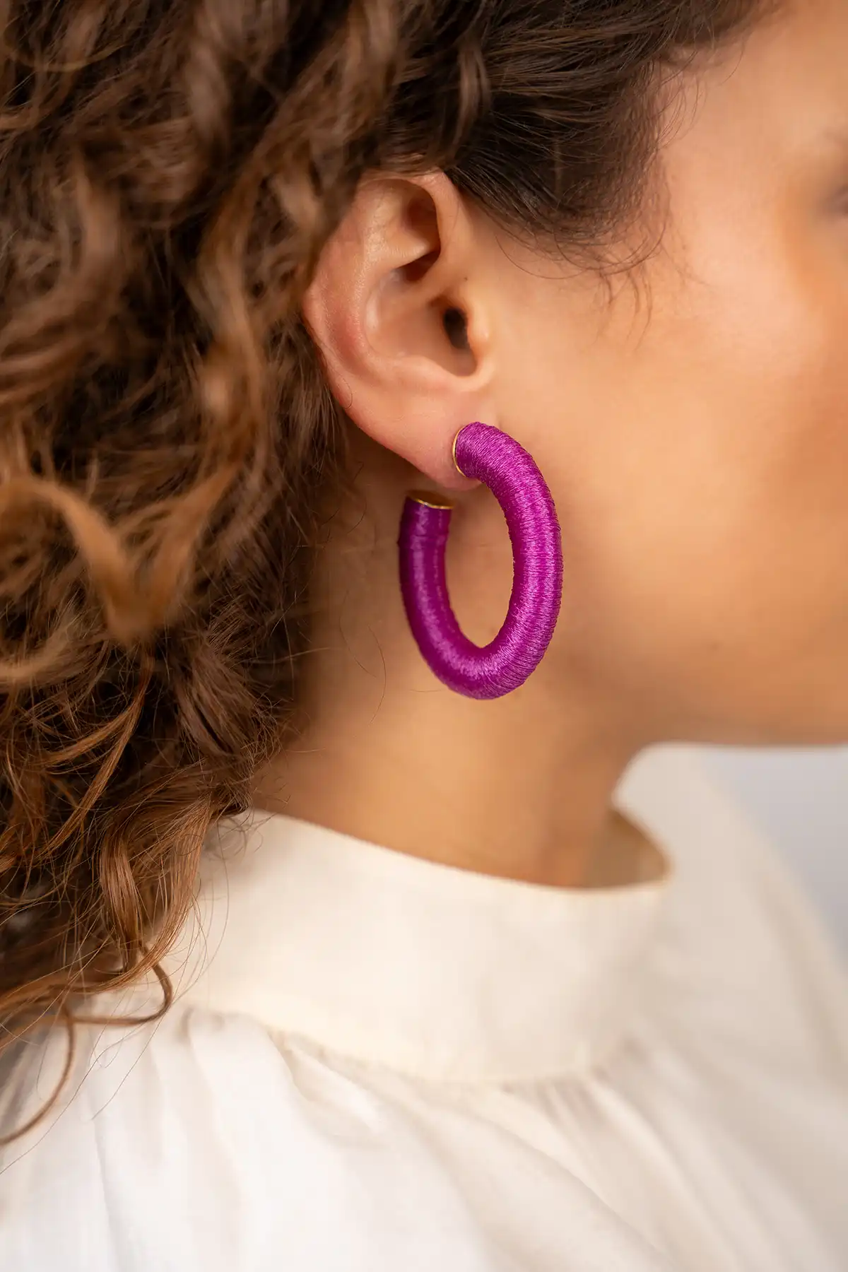 Dark fuchsia earrings Amara creole oval L