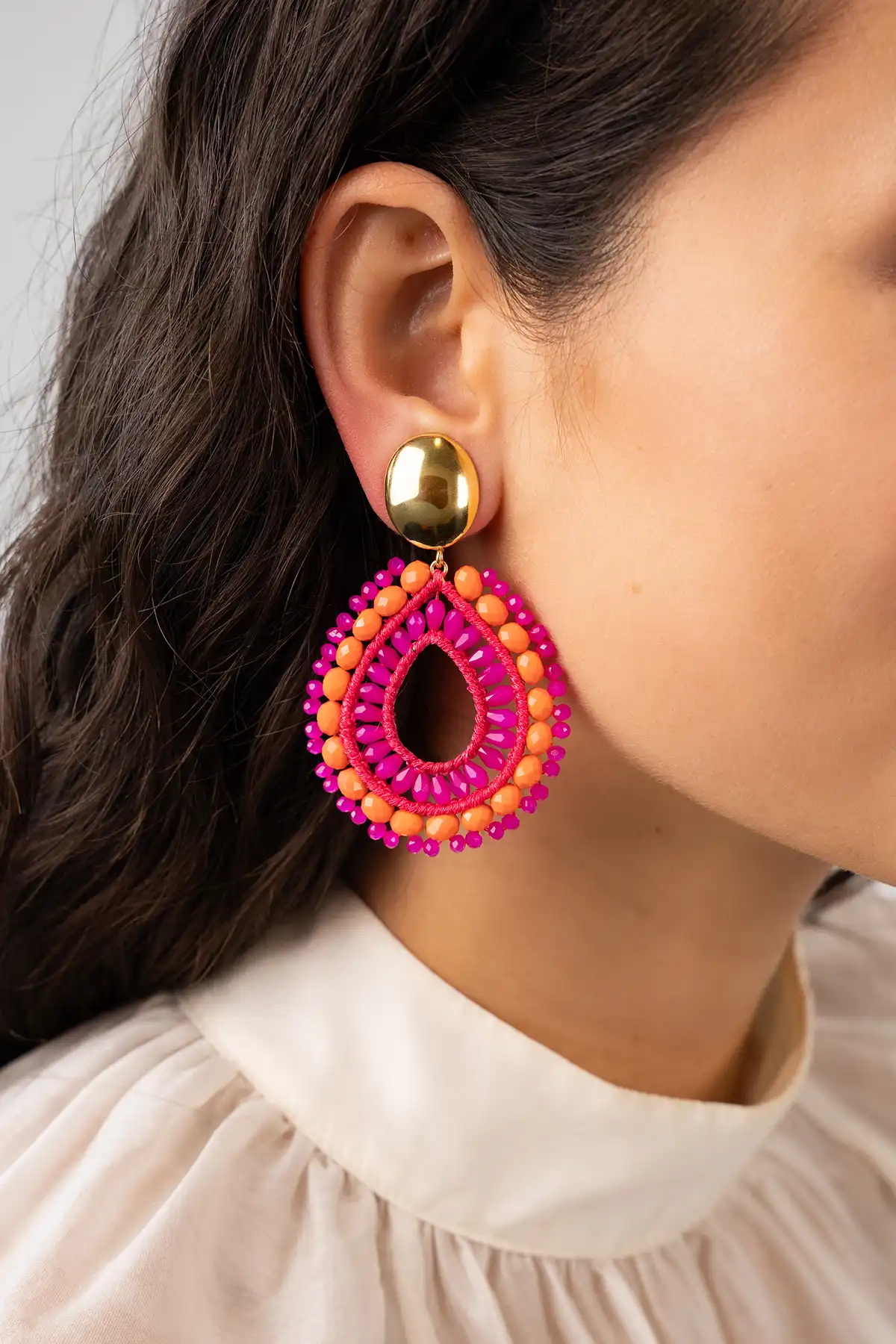 Orange Fuchsia Earrings Fox Drop L Clip