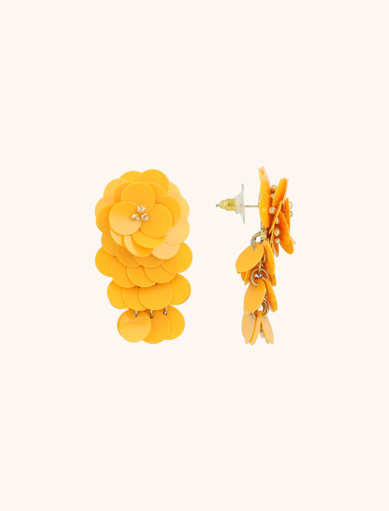Orange Earrings Linde Sequin Flower Waterfall M