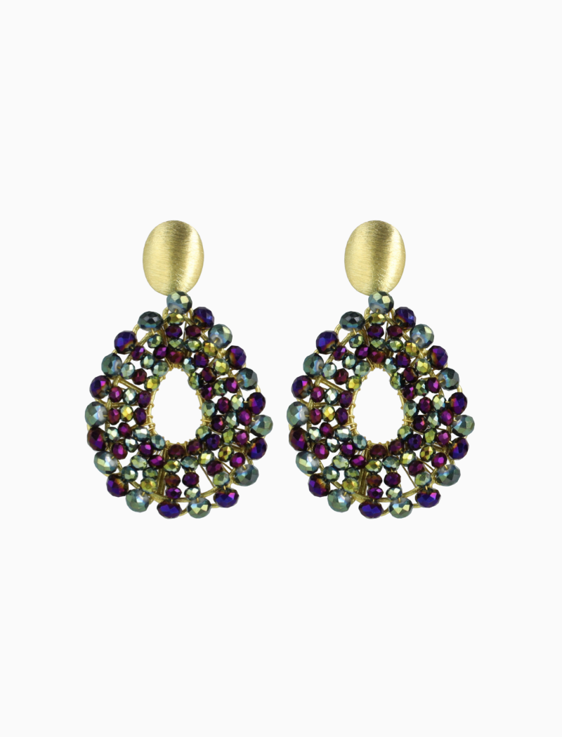 Metallic Groen Paarse Oorbellen Babs Open Drop S