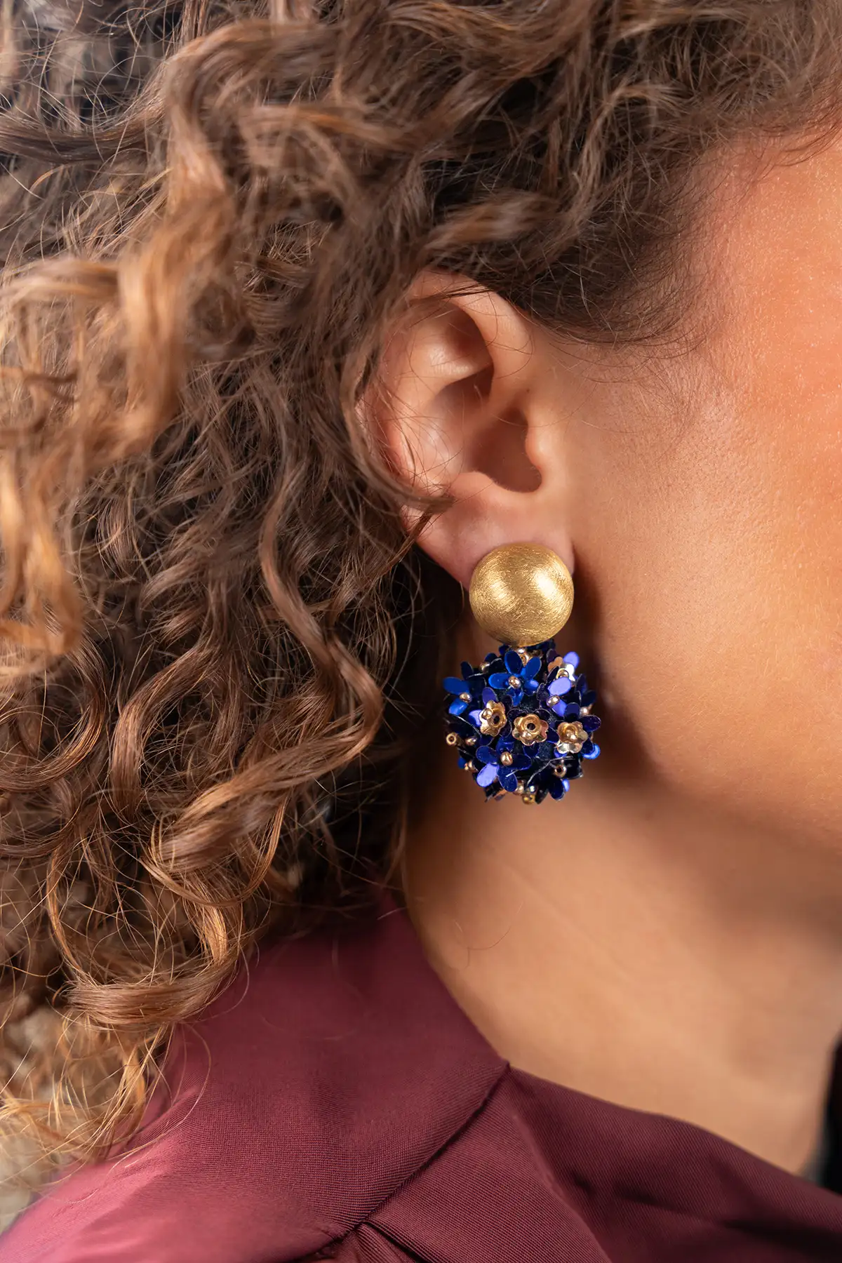 Blauwe Oorbellen Sequin Flower Globe M Daisy