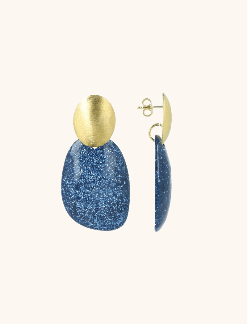 Blue Glitter Earrings Little Sara Asymmetrical Rhinestone Oval S