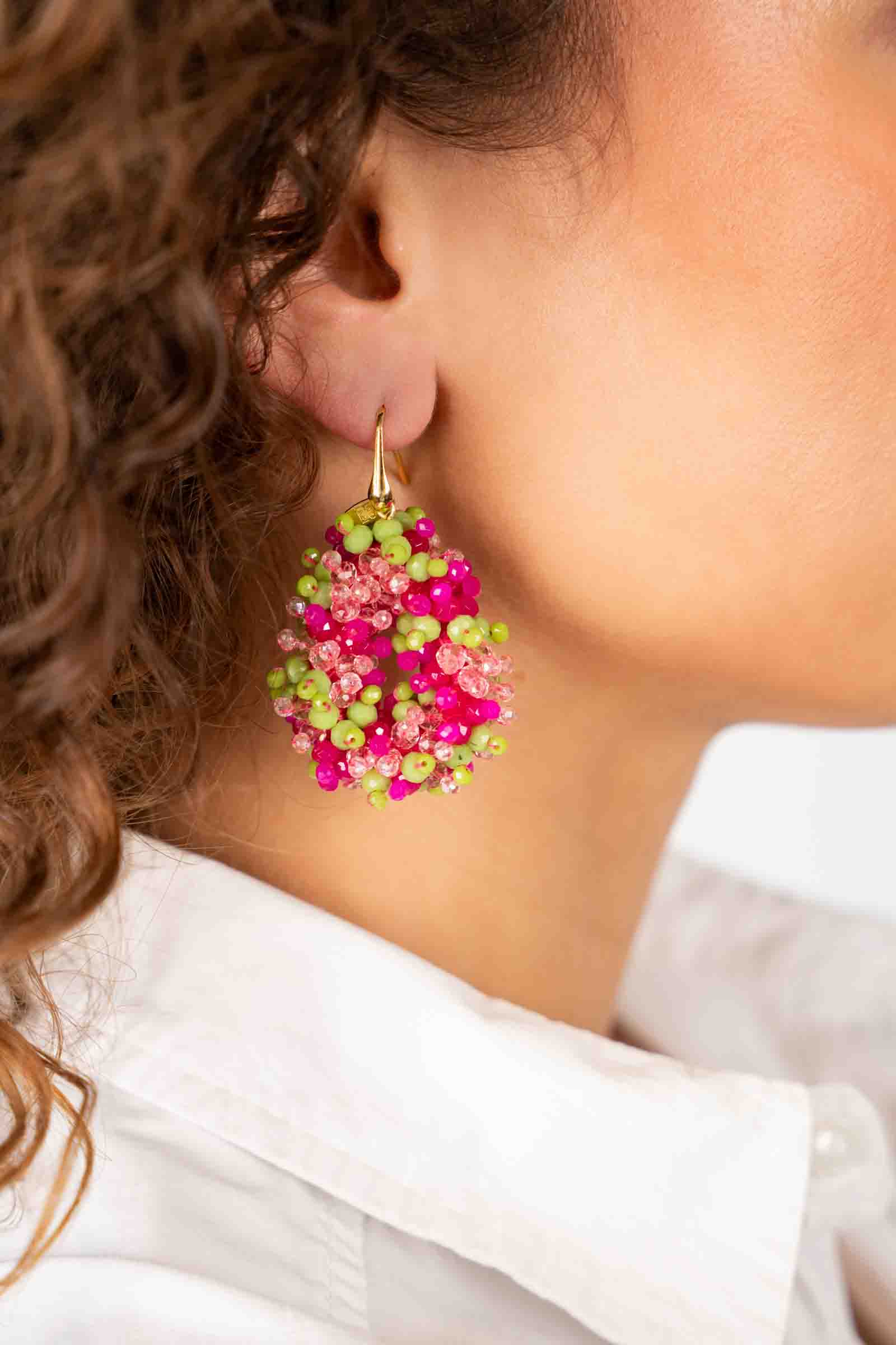 Fuchsia Lime Earrings Louise Drop S Double Stones 