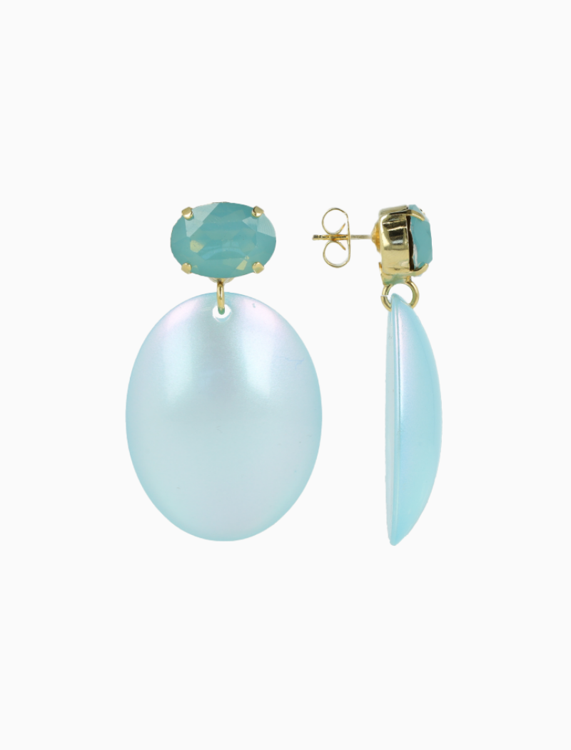 Blauwe holo oorbellen Angie ovaal L strass