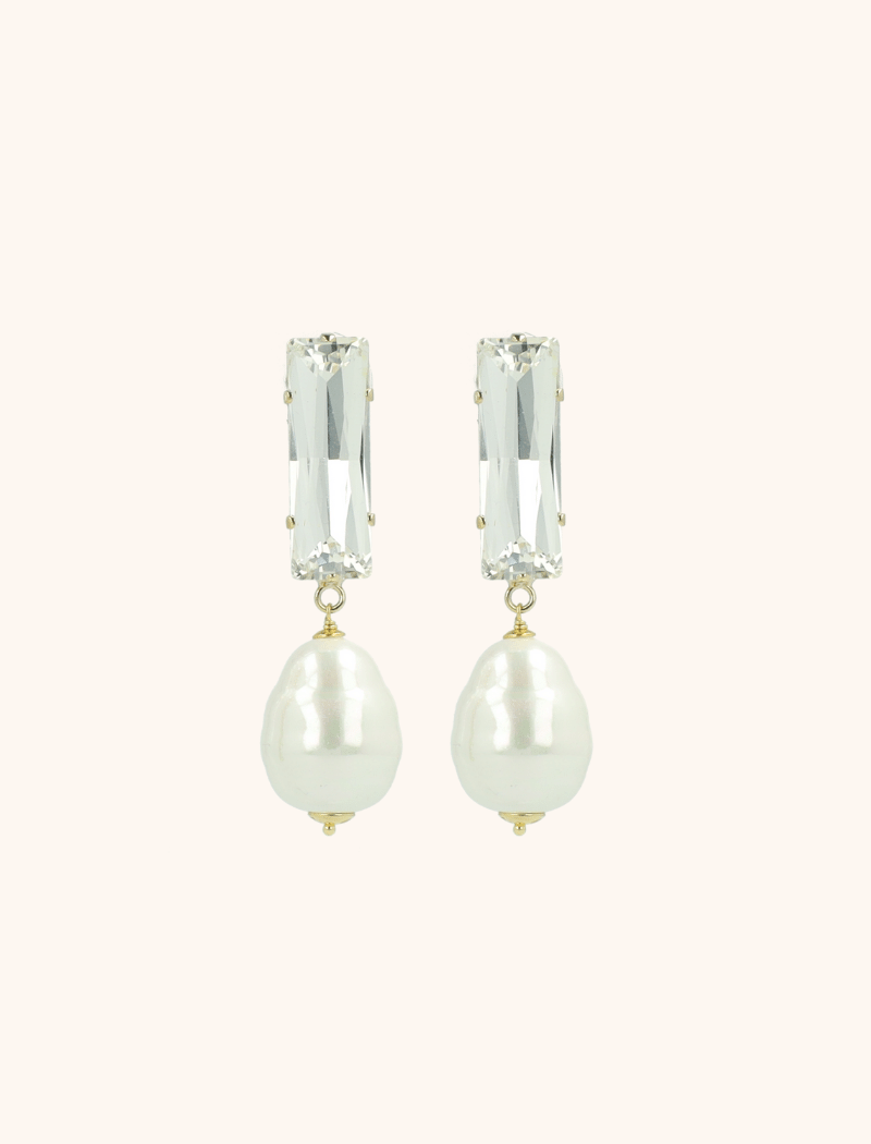 Lilo Earrings Baguette L Crystal Pearl