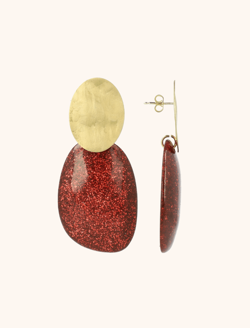 Red Glitter Earrings Aurora Oval L