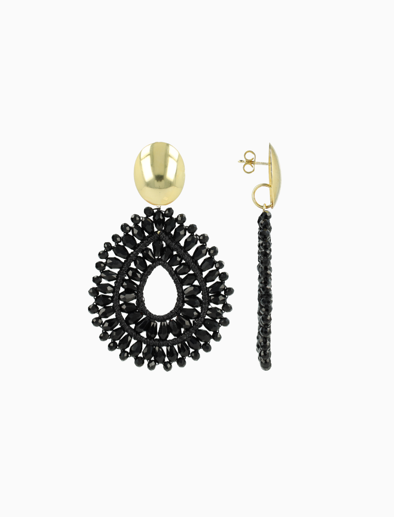 Zwarte oorbellen Alice Silk Crystal Dubbel