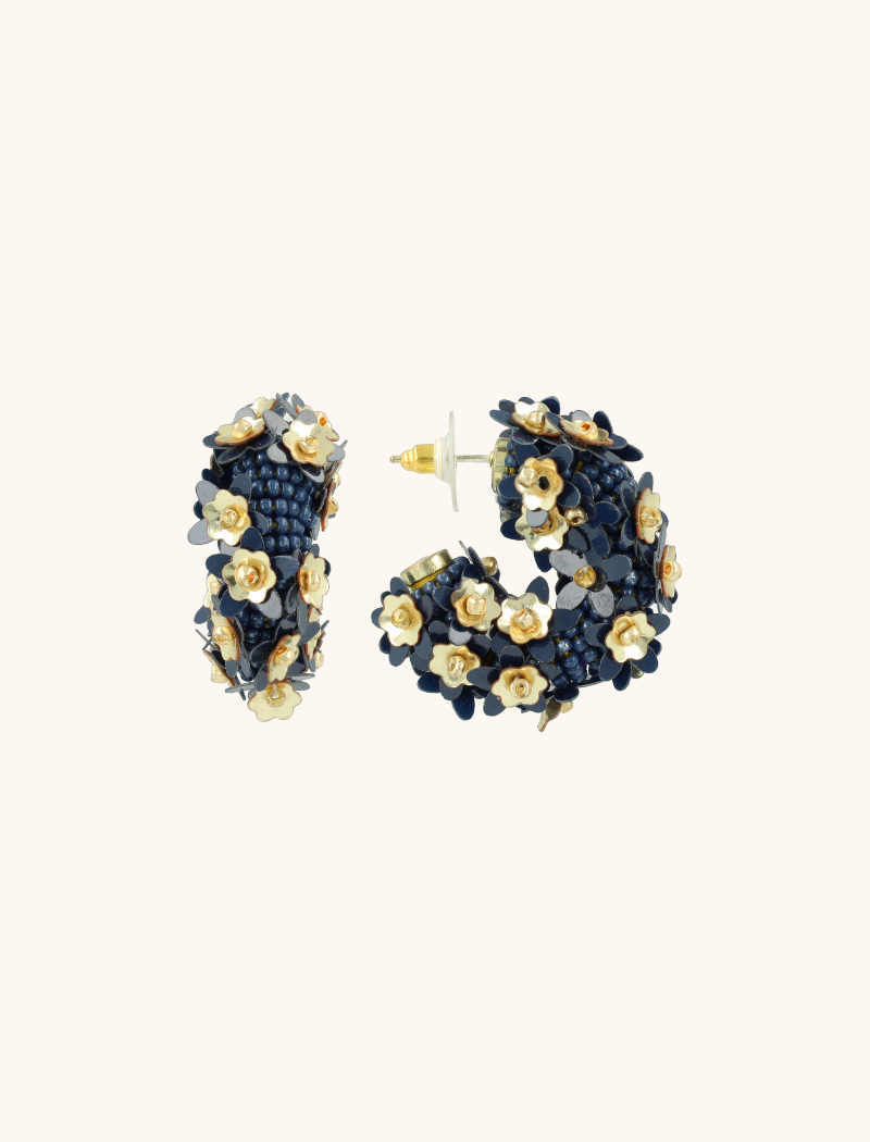 Elementar Blau Blumen-Pailletten Ohrringe Jasmijn Creole S