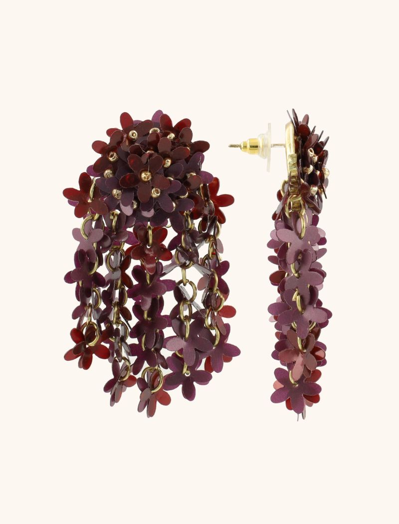 Bordeaux Rode Oorbellen Sequin Flower Rain Fleur