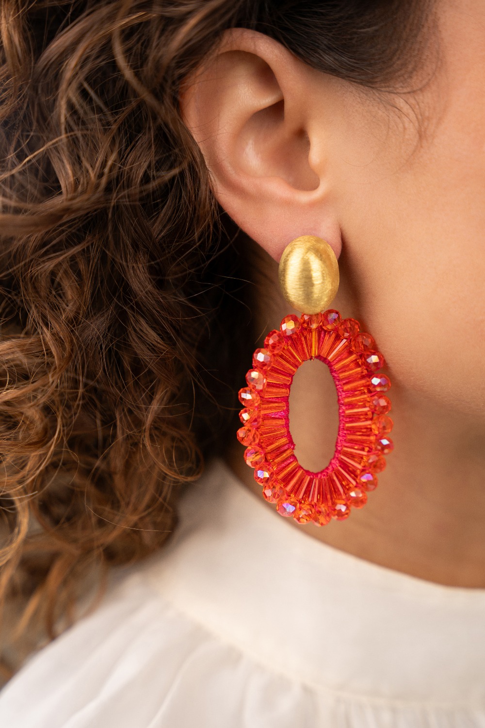 Orange earrings Ann-Mary oval double lion