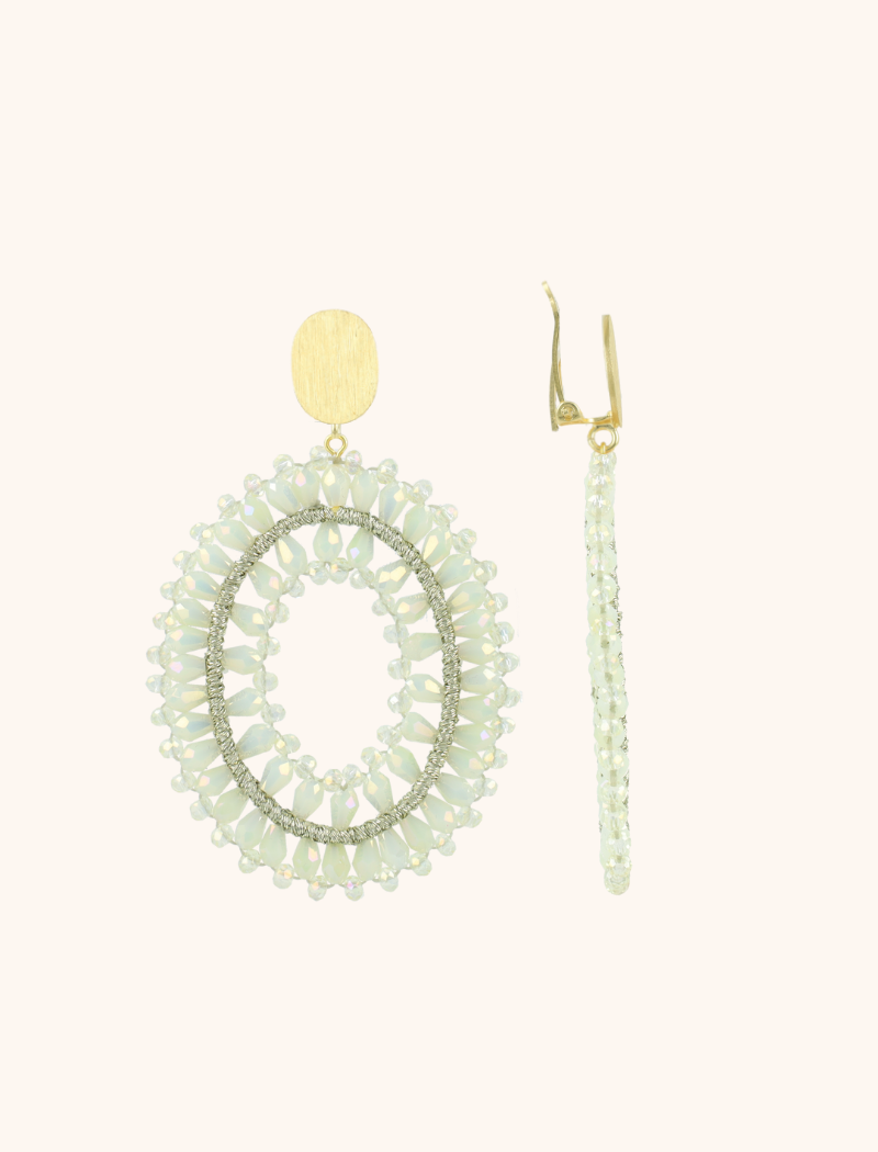 Light Mint Earrings Noa Oval Double L Clip