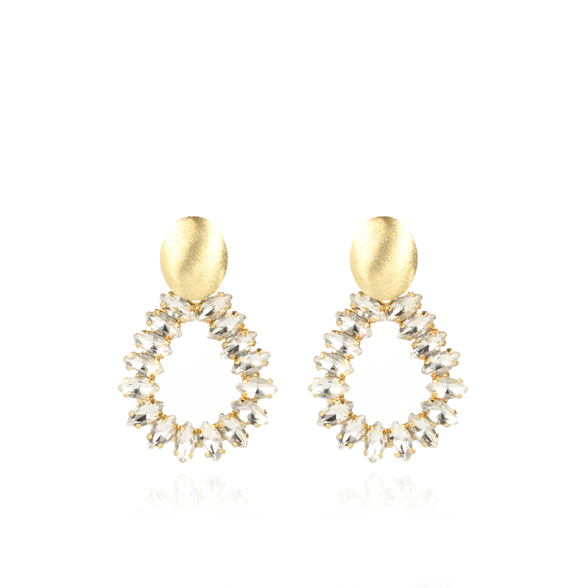 Brushed Gold Drop Framed Marquis Zirconia Earrings Hally S