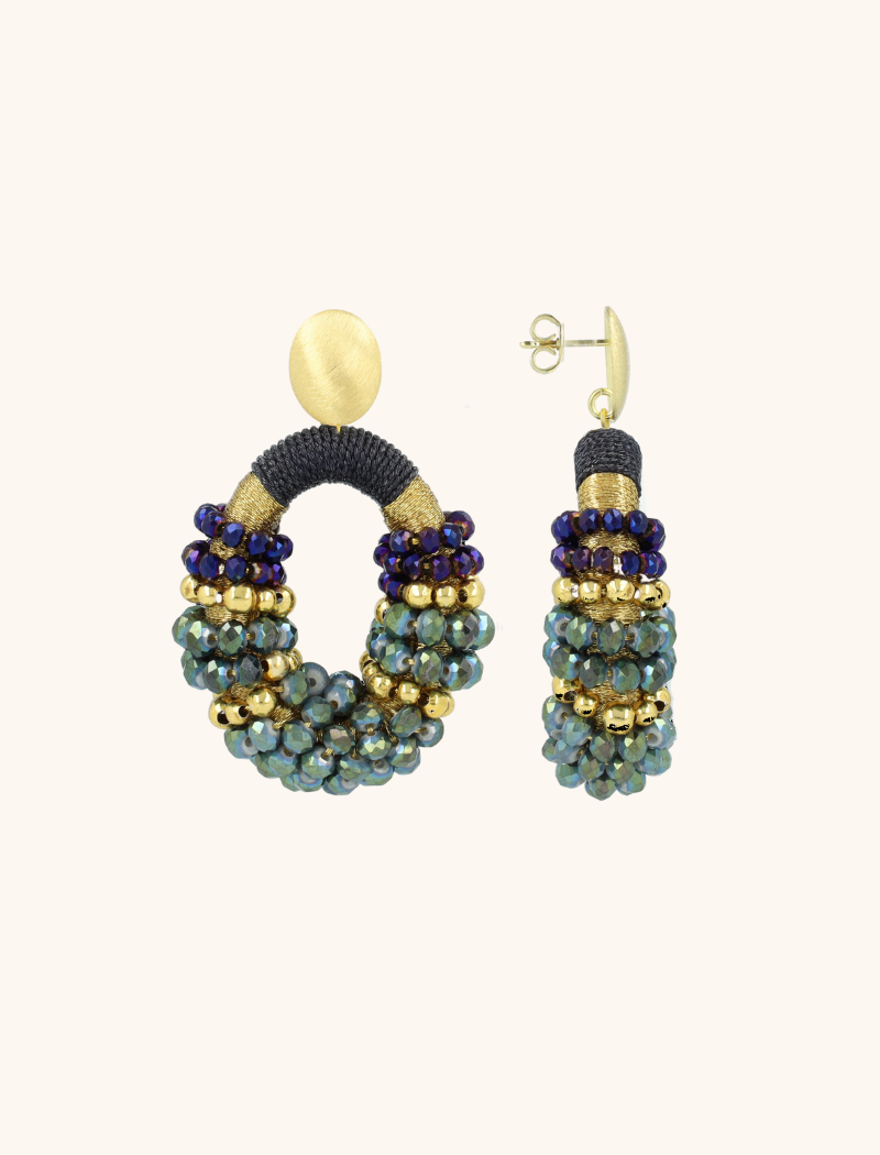 Green Purple Earrings Viv Combi Oval M