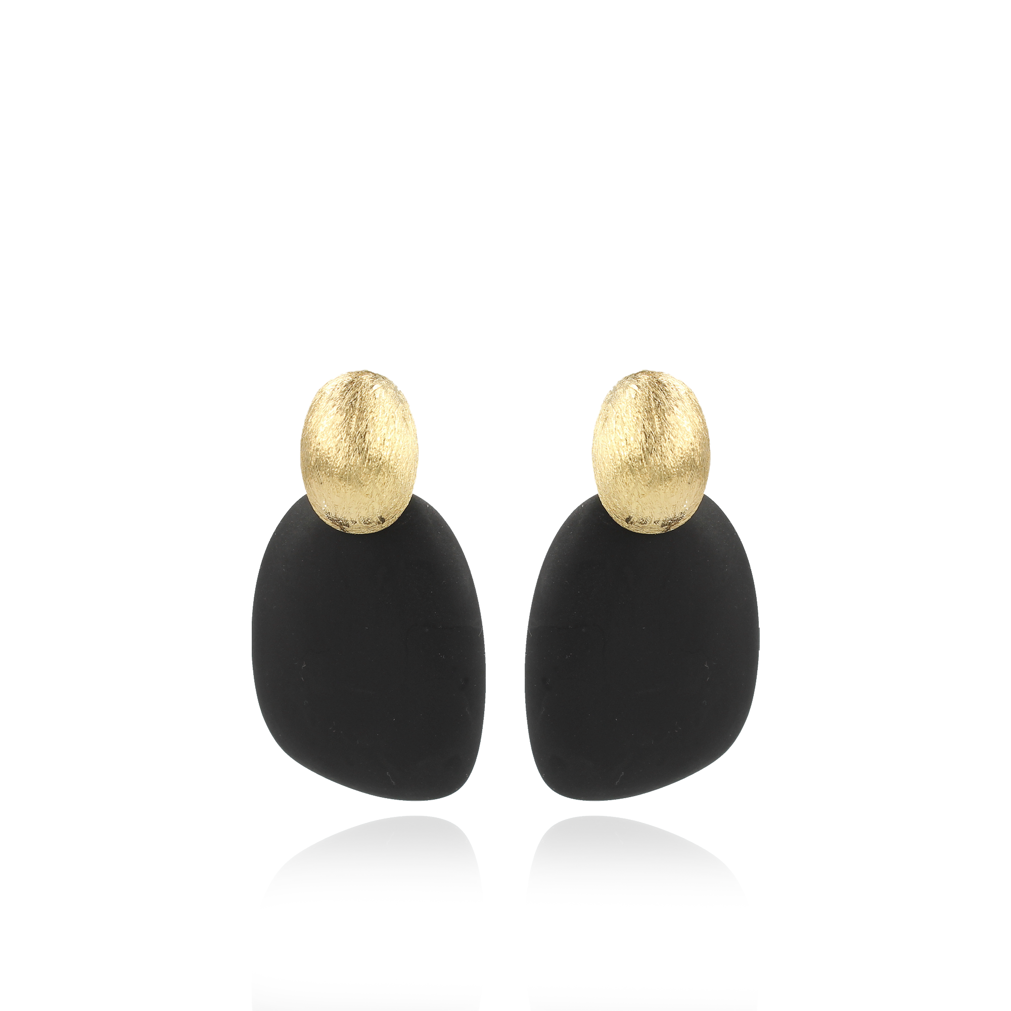 Black Earrings Sara Resin Asymmetric Oval Opal L