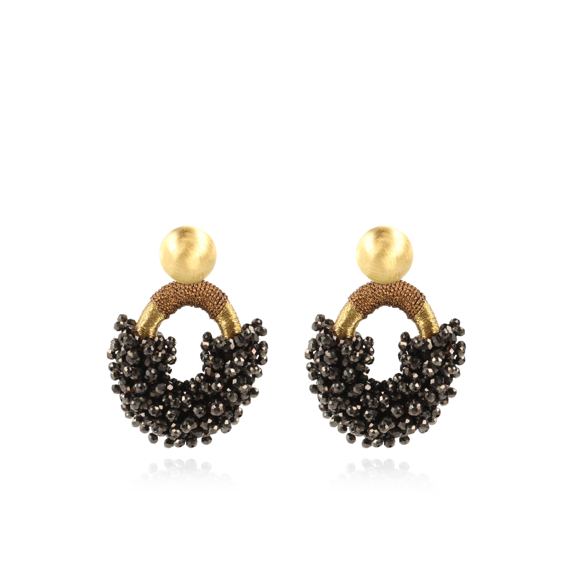 Metallic Brown Earrings Combi Oval M Double Stones