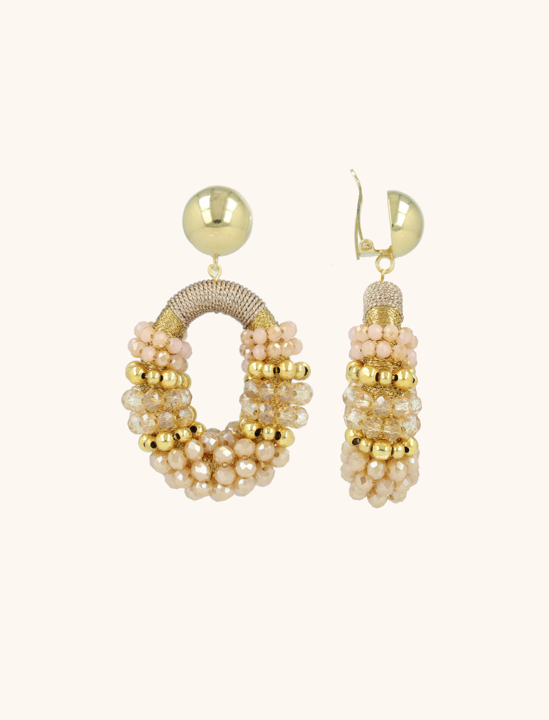 Beige Tangerine Oorbellen Viv Combi Ovaal M