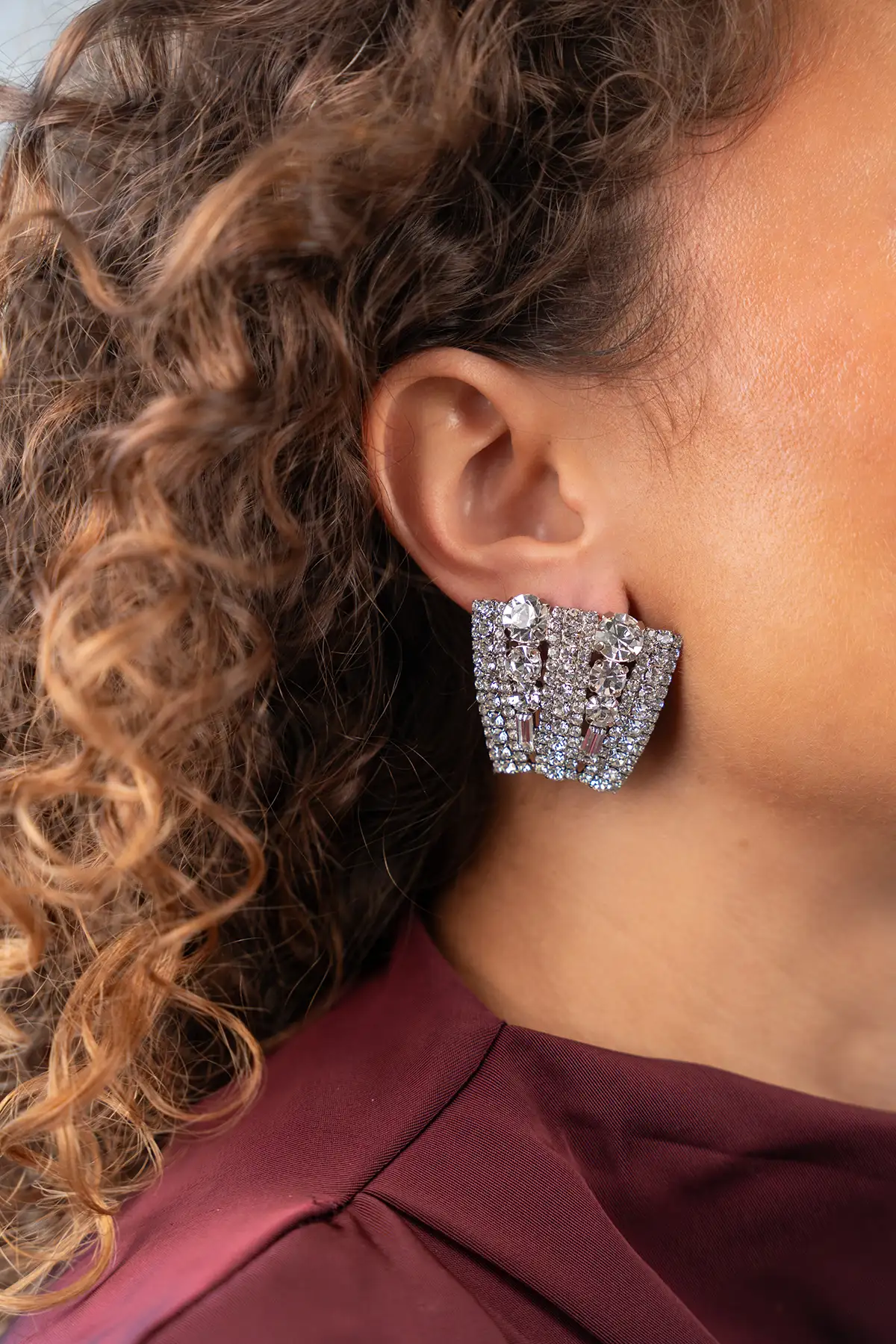 Zilveren Oorbellen Double Shield Row Of Four Stones Hailey