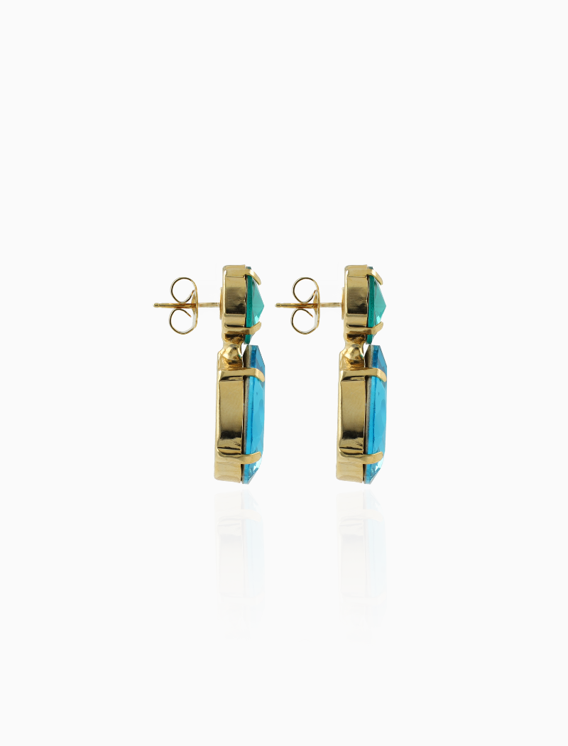 Blauwe/Groene Oorbellen Drop with Earstud L Barbara